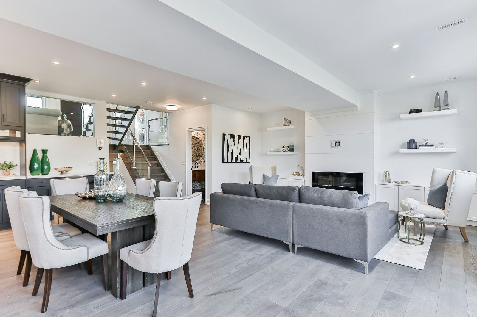 Open-plan living and dining space in a modern townhouse